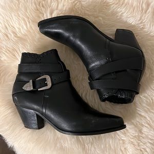 DINGO vintage sexy heeled cowboy booties black leather strappy buckle biker 9.5